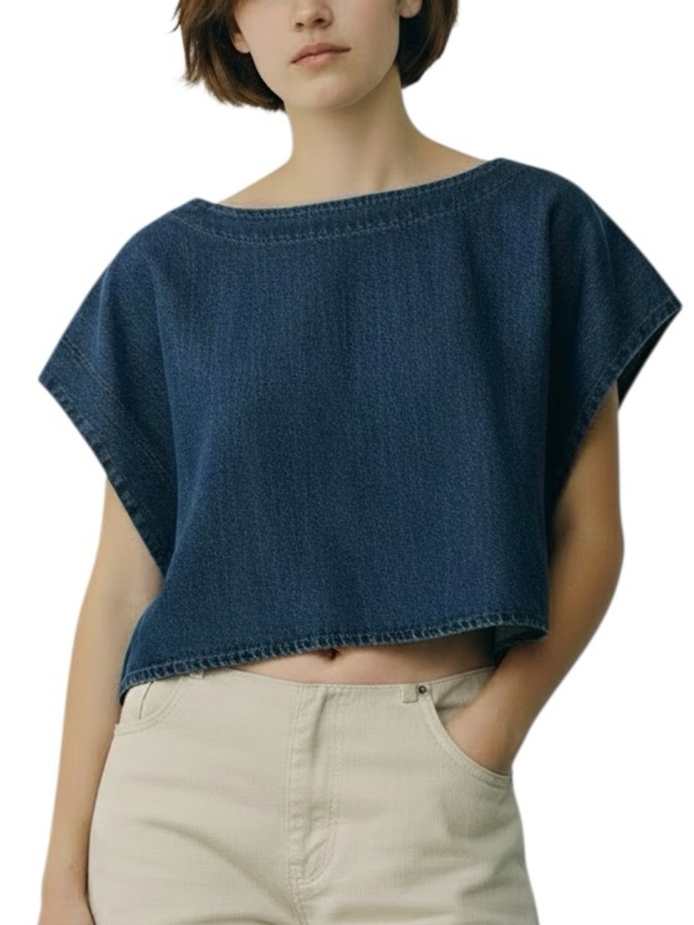 Mable chambray cropped boat neck denim style top size M like new condition